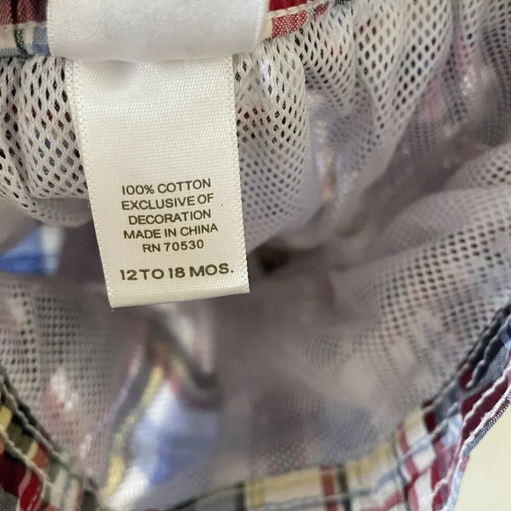 Janie & Jack Blue Plaid Madras Baby Boy's Shorts Bathing Suit 12-18 Months
